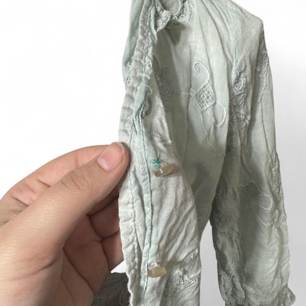 Odille by Anthropologie Embroidered Button Up Top Size 8 Silk and Cotton Blend - Picture 6 of 8